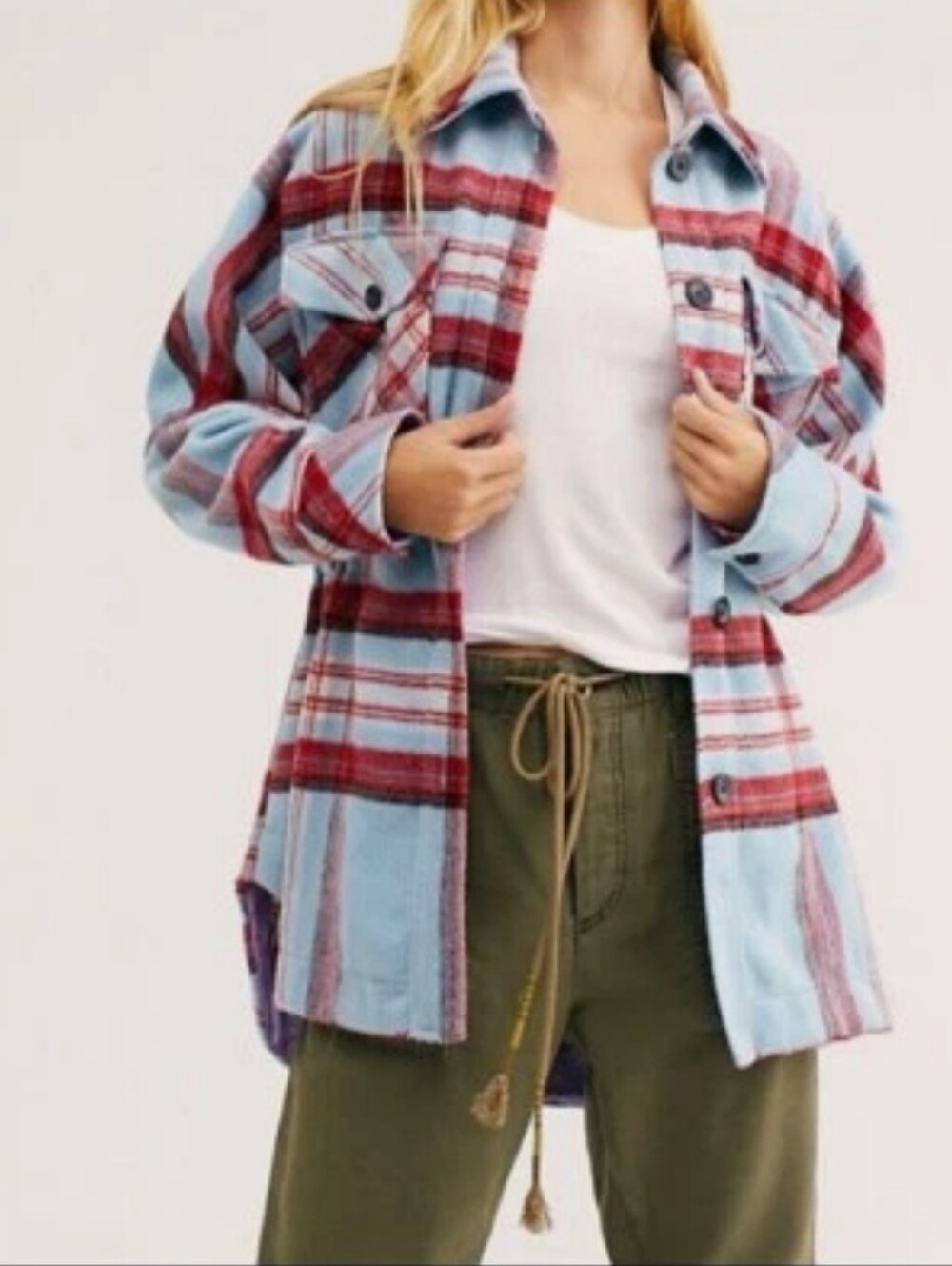 NWOT GeeGee Blue, Pink, Red Plaid Button Up Shacket